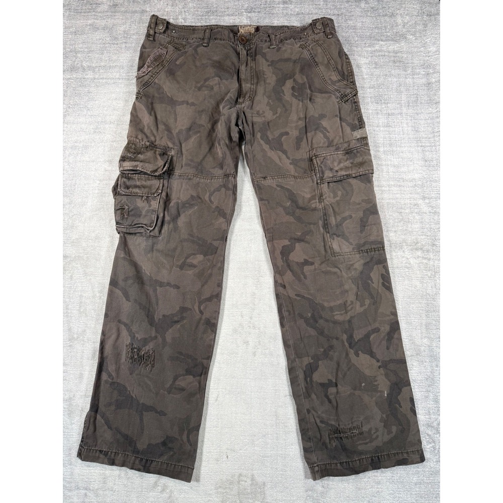 Point Zero Pants Mens 40 Gray Camo Cargo Y2K Distressed Relaxed Fit Utility
